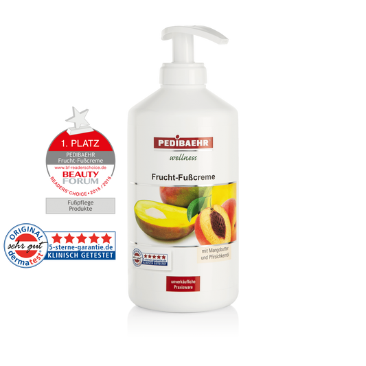 Crema afrutada para los pies con aceite de mango y aceite de melocotón