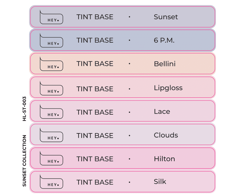 Pegatinas para Tips · HEYLOVE Tint base, Sunset colección