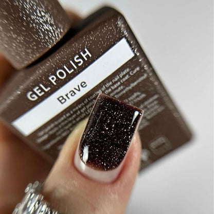HEYLOVE BRAVE reflective semi-permanent nail polish. Brown