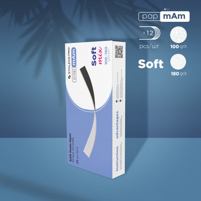 Limas desechables de doble cara con espuma Staleks Pro pApmAm Mix Expert. Recta, 20mm. 25 ud.