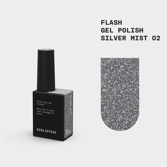BIBLIOTEKA Flash Gel Polish №02 Silver Mist - gris plateado, 10 ml