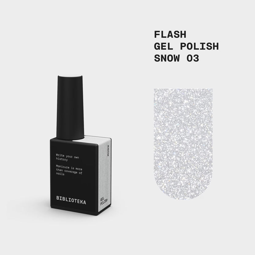 BIBLIOTEKA Flash Gel Polish №03 Snow - blanco plateado, 10 ml