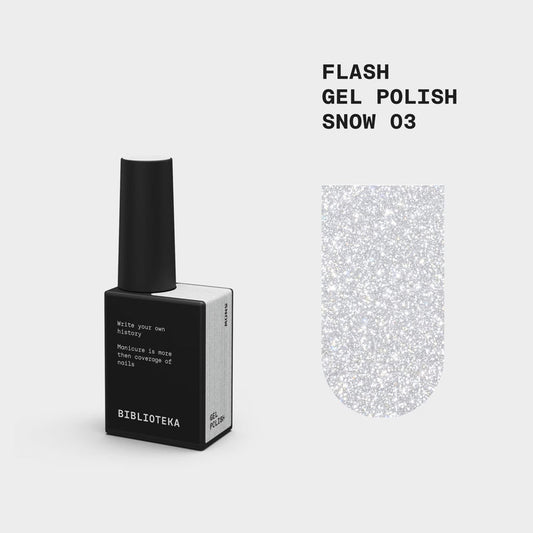 BIBLIOTEKA Flash Gel Polish №03 Snow - blanco plateado, 10 ml
