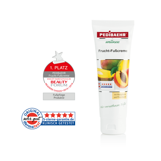 Crema afrutada para los pies con aceite de mango y aceite de melocotón
