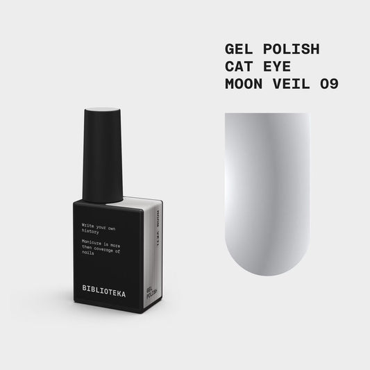 BIBLIOTEKA Esmalte semipermanente Cat Eye Nº 09 Moon Veil - Blanco plateado delicado, 10 ml