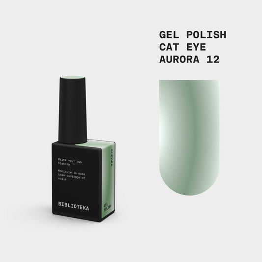 BIBLIOTEKA Esmalte semipermanente Cat Eye Nº 12 Aurora - Verde perlado, 10 ml