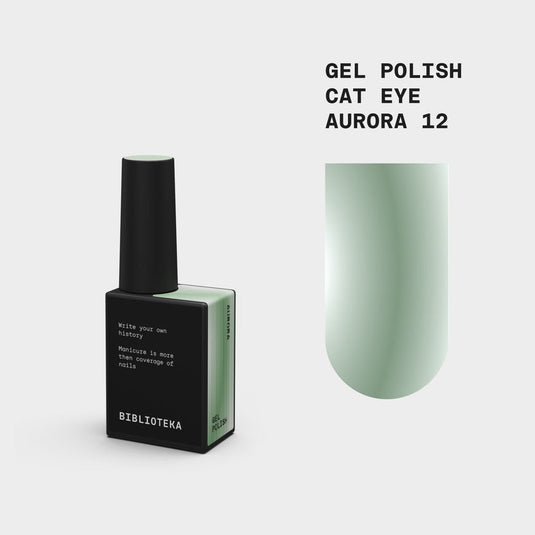 BIBLIOTEKA Esmalte semipermanente Cat Eye Nº 12 Aurora - Verde perlado, 10 ml