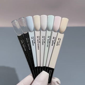 BIBLIOTEKA Gel Polish and Tops Set LUMIÈRE BLANCHE collection, 8pcs.