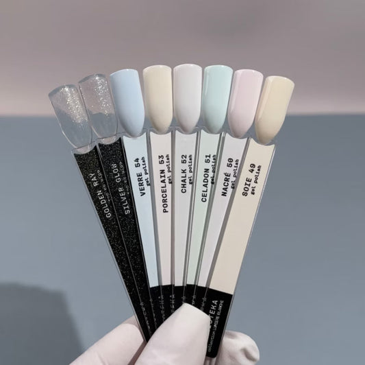 BIBLIOTEKA Gel Polish and Tops Set LUMIÈRE BLANCHE collection, 8pcs.