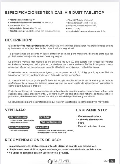 Aspirador DUSTWELL AIR DUST TABLETOP Sobremesa