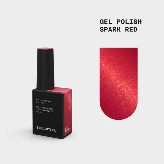 BIBLIOTEKA Esmalte semipermanente Spark Red - Rojo con shimmer fino, 10 ml