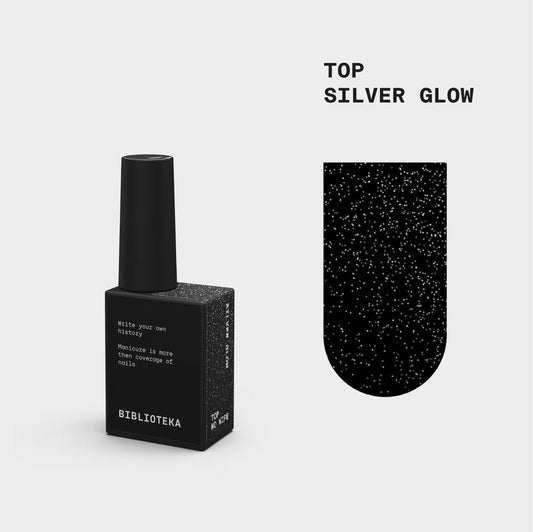 BIBLIOTEKA Top Coat sin capa pegajosa con filtro UV - Silver Glow, 10 ml