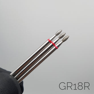 Olive-tipped diamond bur. Red, 1.8mm. GR18R 