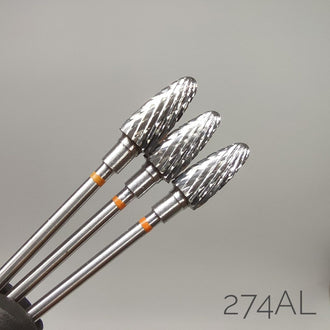 Left-handed carbide burr. Corn. Yellow, 6mm. 274AL